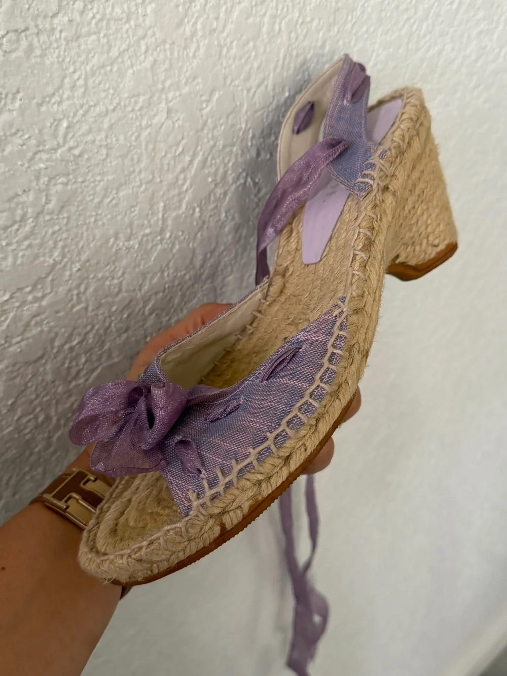 Maypol Lavender Ribbon Espadrille Wedge Sandals Size 8 EU 38 Purple Bow Spain